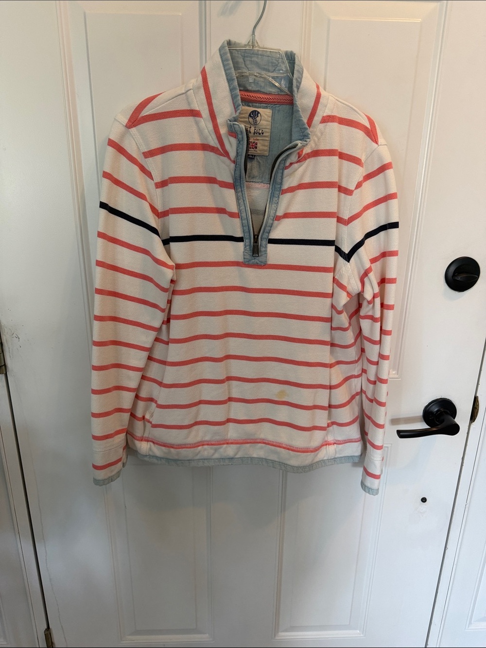 Women’s White & Coral Striped Quarter-Zip Sweater